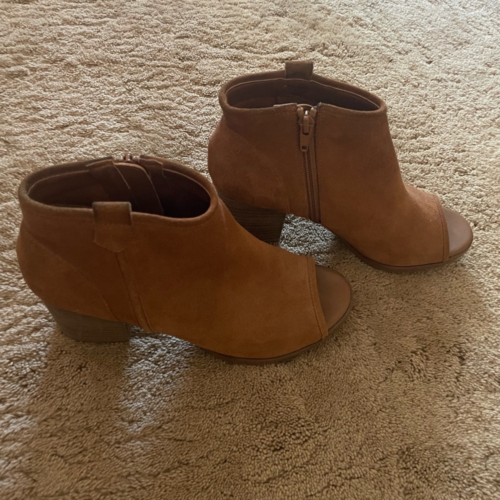 Aldo Tan Suede Peep Toe Booties